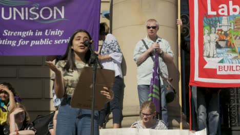 Youth-Climate-Strike-in-Sheffield-City-Centre-2019-in-front-of-the-City-Hall-with-speakers-and-representatives-young-and-students-and-older-adults
