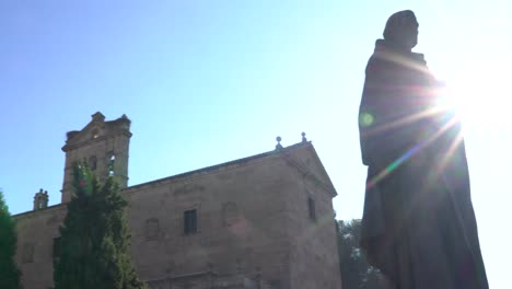 Salamanca,-Spain---December-7,-2019:-statue-located-in-front-of-San-Esteban-monastery
