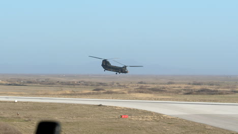 Chinook-helicopter-Flying-at-airport-on-sunny-day
