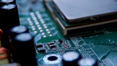 MACRO-Computer-Motherboard-showing-chips,-transistors-and-circuits
