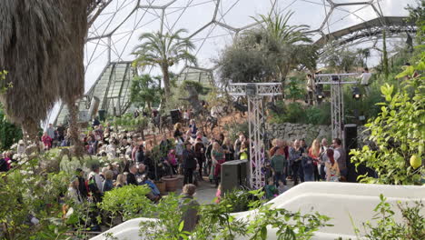 People-Dance-at-Live-Music-Event,-World-Pasty-Championships-2020,-Eden-Project