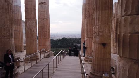 Acropolis-main-entrance-gateway-as-seen-on-a-beautiful-cloudy-spring-day,-Athens,-Attica,-Greece