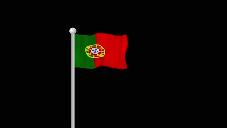 Portugiesische-Flagge-Am-Fahnenmast,-Der-Sich-Im-Wind-Bewegt,-Mit-Schwarzem-Hintergrund