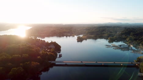 Lake-Hickory-Aerial-at-Sunset,-Lake-Hickory-NC-near-Hickory-NC,-Hickory-North-Carolina-in-4k