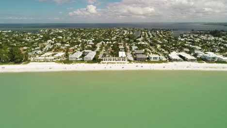 "Anna-Maria-Island,-FL---USA---11-14-2020:-Cinematic-aerial-video-coming-in-over-the-ocean-towards-Holmes-Beach-in-Anna-Maria-Island