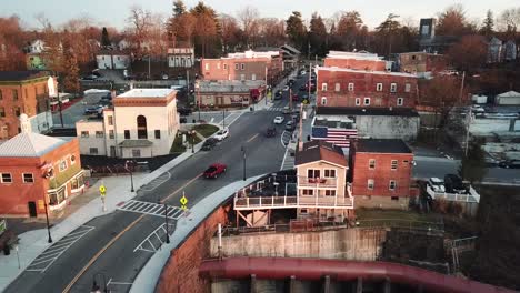 Downtown-Wappingers-Falls-is-shown-in-this-aerial-4K-footage-as-the-drone-moves-backward