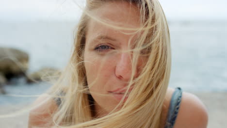 Face,-portrait-and-woman-at-beach-on-vacation