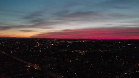 Beautiful-red-pink-Munich-twilight-view-with-a-Drone-4k