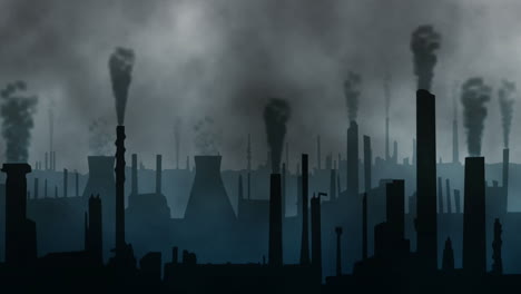 Una-Ciudad-Industrial-Con-Chimeneas-Que-Soplan-Nubes-Oscuras
