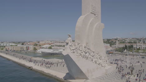 People-walking-and-visiting-the-Discovery-Monument"-Padrão-dos-descobrimentos"-at-sunny-morning-at-Lisbon