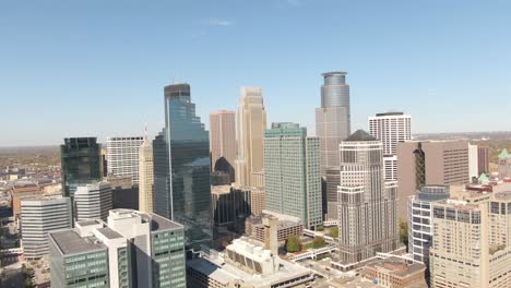 Minneapolis-skyline-aerial-view-cityscape,-orbiting-4k-drone-footage