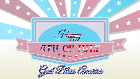 Kraftvolle,-Patriotische,-Animierte-Bewegungsgrafik-Zur-Feier-Des-4.-Juli,-Mit-Zentralem-Schild--Und-Bannerdesign,-Animiertem-Sternenbanner-Und-„God-Bless-American“-Text-In-Stolzen-Transgender-Farben