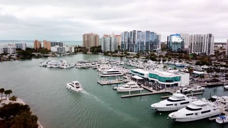 Yacht-Aerial-with-Sarasota-Florida-Skyline-in-Background