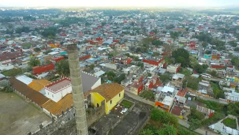 spectacular-flight-in-slow-motion-over-chimney-of-ex-hacienda-Toxpan-in-Cordoba,-Veracruz