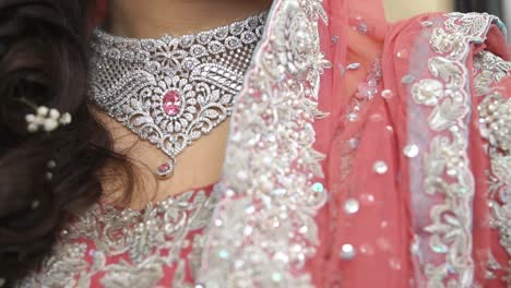 Heavily-Embroidered-Pink-Peach-Indian-Asian-Bridal-Shawl-On-Shoulder