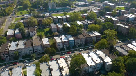 Aerial-View-of-Homes-in-a-Row,-Englewood,-Chicago