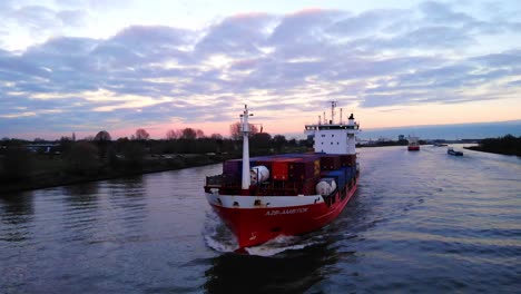 A2B-Ambition-Cargo-Ship-Travelling-Along-Oude-Maas-Near-Zwijndrecht-During-Sunrise