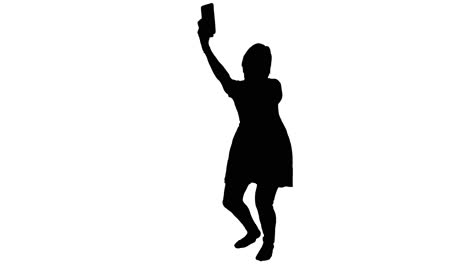 Tourist-girl-is-taking-a-selfie-photo-in-front-view,-Black-and-White-Silhouette-for-Motion-Graphics-Effects