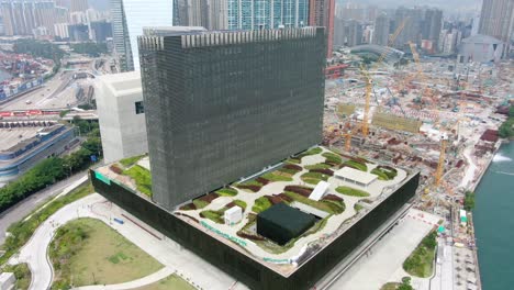 Hong-Kong-M-plus-Museum,-West-Kowloon-Cultural-Centre,-Aerial-view