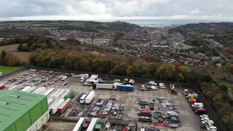 Drone-footage-showing-confiscated-migrant-boats-being-stored-near-Dover-in-Kent,-UK