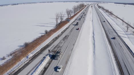 Aerial-footage-of-Canadian-freedom-convoy-headed-west-on-hwy-417-to-ottawa-near-cornwall-ontario