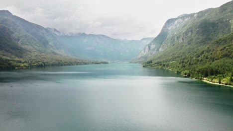 Scenery-aerial-landscape,-drone-footage-of-bohinj-alps-lake-in-slovenia,-europe-travel-destination
