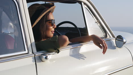 Woman,-relax-and-road-trip-for-summer-vacation