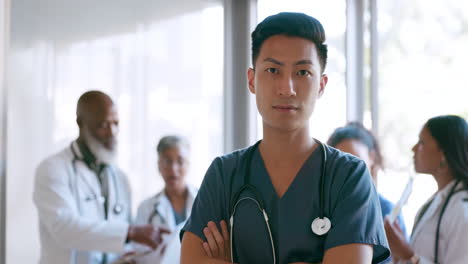 Doctor,-asian-man-and-serious-face-portrait