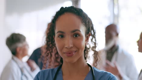 Black-woman,-face-or-happy-nurse-with-a-smile