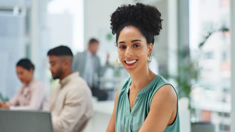 Face,-black-woman-or-manager-in-office-building