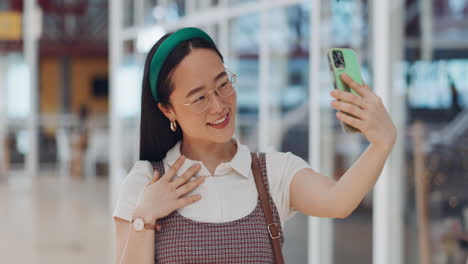 Selfie,-phone-and-asian-influencer-for-social