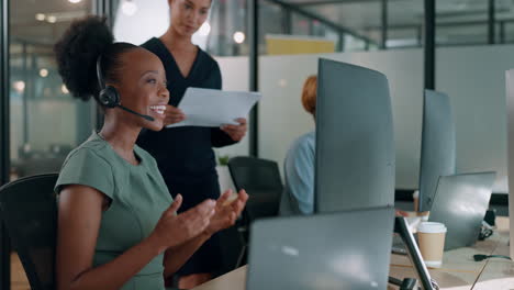 Leadership,-black-woman-or-manager-in-call-center