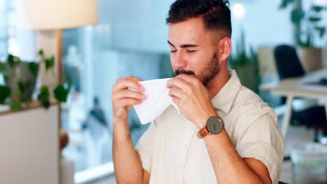 Sick,-covid-and-man-sneezing-with-a-tissue