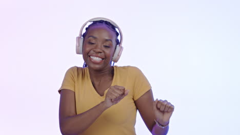 Headphones,-music-and-black-woman-dancing