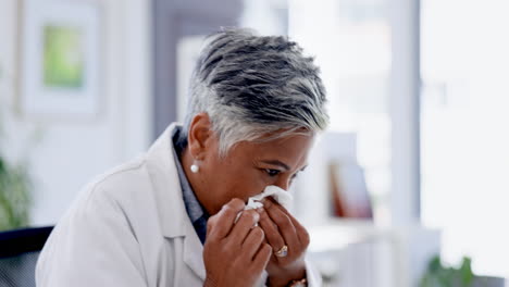 Doctor-woman-sick-with-nose-allergy-for-office
