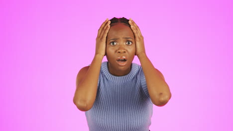 Shock,-fear-and-face-of-black-woman-on-studio