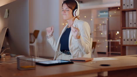 Headphones,-music-and-business-woman-dancing