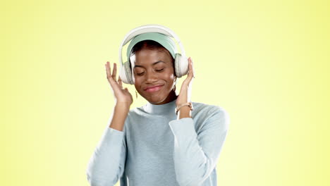 Music,-dance-and-black-woman-on-yellow-background