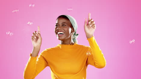 Bubbles,-color-and-happy-black-woman-in-studio