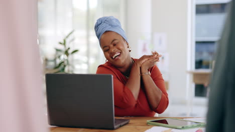 Black-woman,-laptop-and-celebration-for-business