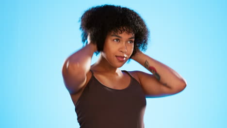 Woman,-dancing-and-happy-with-afro-hair