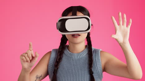 Vr-headset,-metaverse-and-woman-playing-virtual