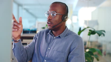 Call-center,-talking-and-black-man