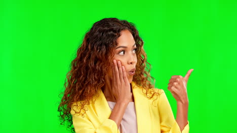 Shock,-green-screen-and-woman-in-a-studio-pointing