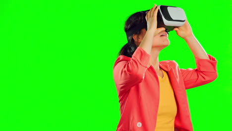 VR-goggles,-green-screen-and-woman-isolated
