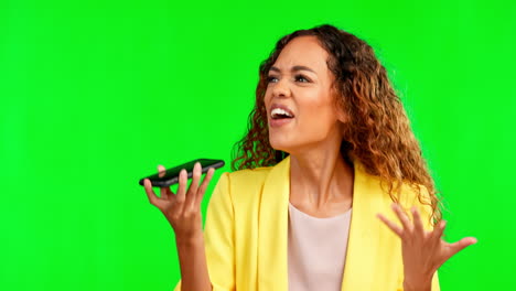 Excited,-phone-call-and-woman-on-green-screen