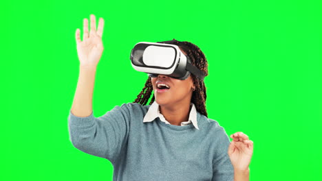 Virtual-reality,-touch-and-green-screen-of-excited