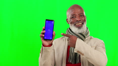 Black-man,-phone-and-green-screen-with-mockup