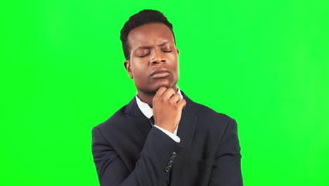 Business,-serious-man-and-thinking-on-green-screen
