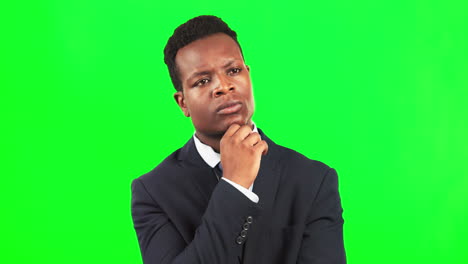 Business,-black-man-and-thinking-on-green-screen